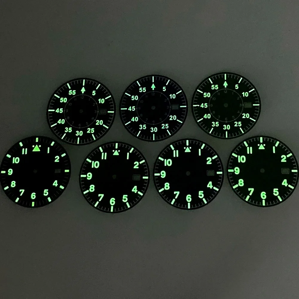 Nologo Pilot Watch Dial 33.5mm for NH35 NH36 ETA2824 PT5000 ST2130 Green Luminous Diver Field Watch Parts for Mod