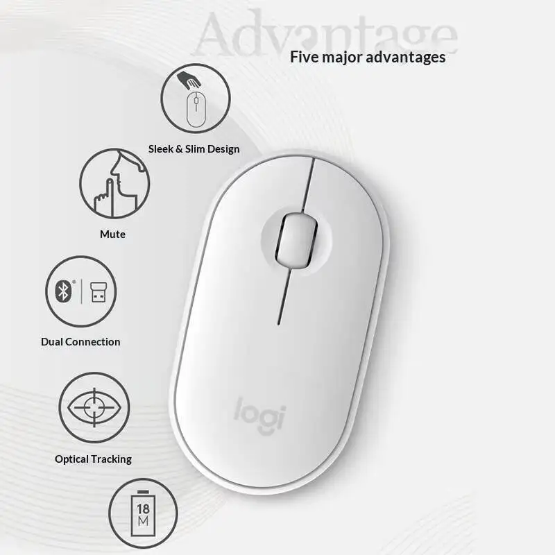 Logitech M350 Pebble Office Mouse - Minimalist Shape, Silent Operation, Dual Mode, 77g Light, Multi-Device Fit