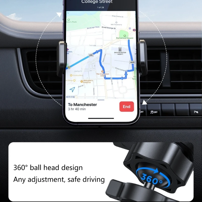 360 دوران وقفل هوك كليب حامل هاتف السيارة تنفيس حامل هاتف ل سنادات بالسيارة السيارات يدوي مهد دروبشيب