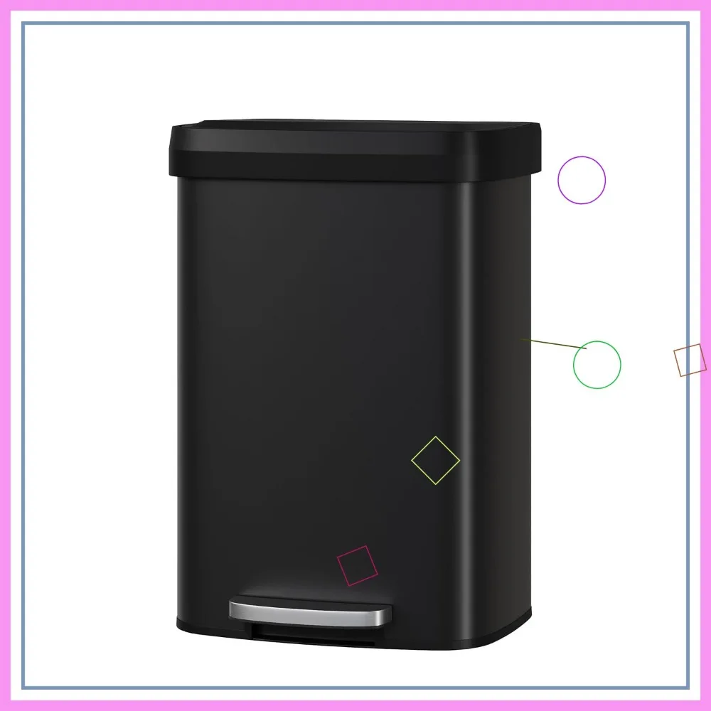 

13 Gal Metal Step-On Trash Can with Soft-Close Lid, Rustproof Kitchen Garbage Bin, Black
