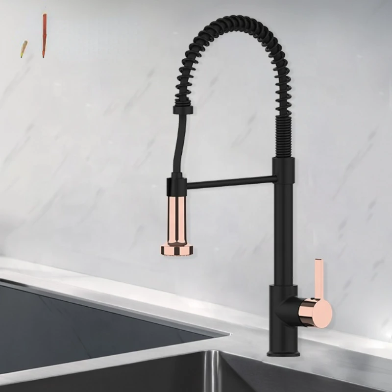 

Matte Black And Gold Color Flexible Hose Pull Out Kitchen Sink Water Tap Faucet Mixer Kitchen Accessories