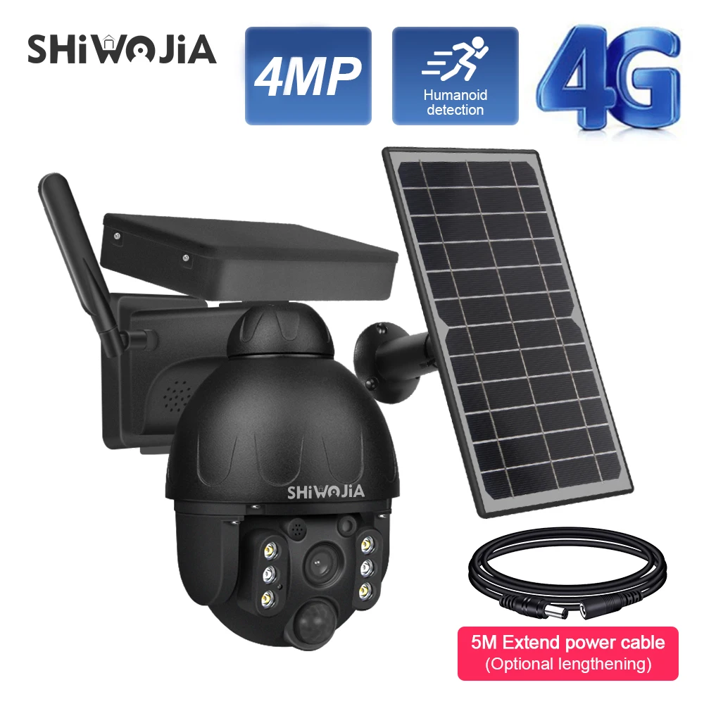 

SHIWOJIA Outdoor 4G Solar Camera 3MP HD Security Solar Panel CCTV Video Surveillance PIR Monitor Waterproof Color Night Cam