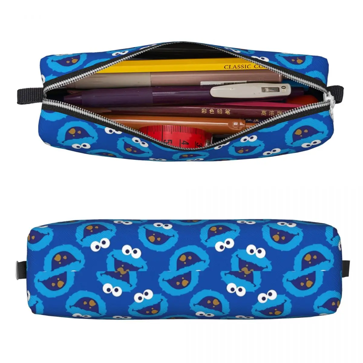 S-Sesame Street Cute Cookie Monster Pencil Case Cartoon Pencilcases Pen for Girls Boys Large Storage Bag Office Gift Stationery