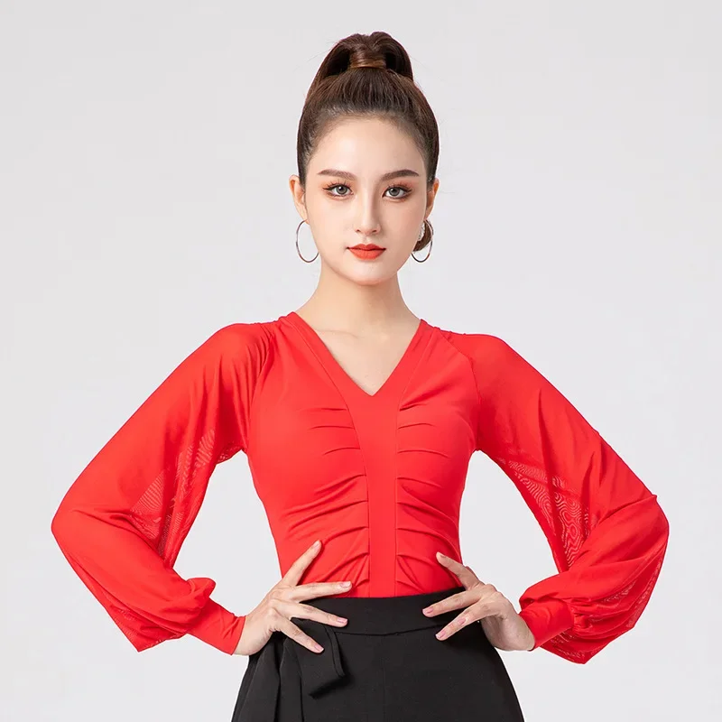 Girl Dancewear Ballroom Samba Tango Flamengo Dancing Practice T-shirt Costume Latin Top Women Dance Basic Top Training Suit