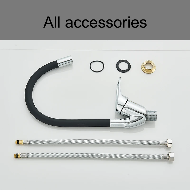 Black/Chrome Kitchen Sink Faucet Freely-Rotating Hose Multi-Mode Spout Wall Mount Cold Hot Water Mixer Kitchen Washbasin Tap