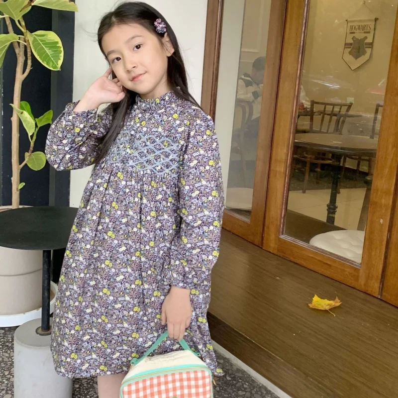 2026 Spring BP Baby Girls Flower Dress Smocking Dresses for Birthday Girls Elegant Floral Clothing