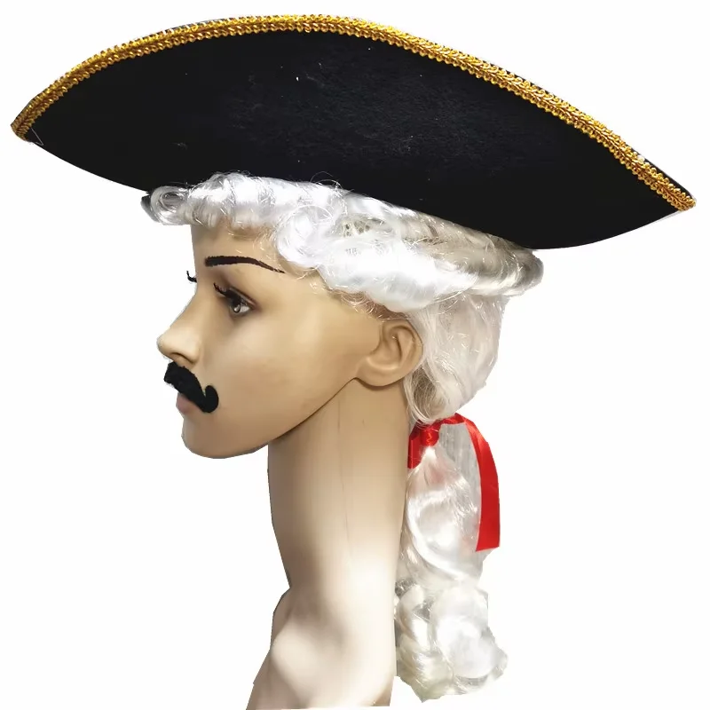 Cappello da pirata nero per adulti con conteggio dei capelli Berretto da avvocato della giustizia Cappello da gentiluomo Accessori cosplay di Halloween Principe del palazzo