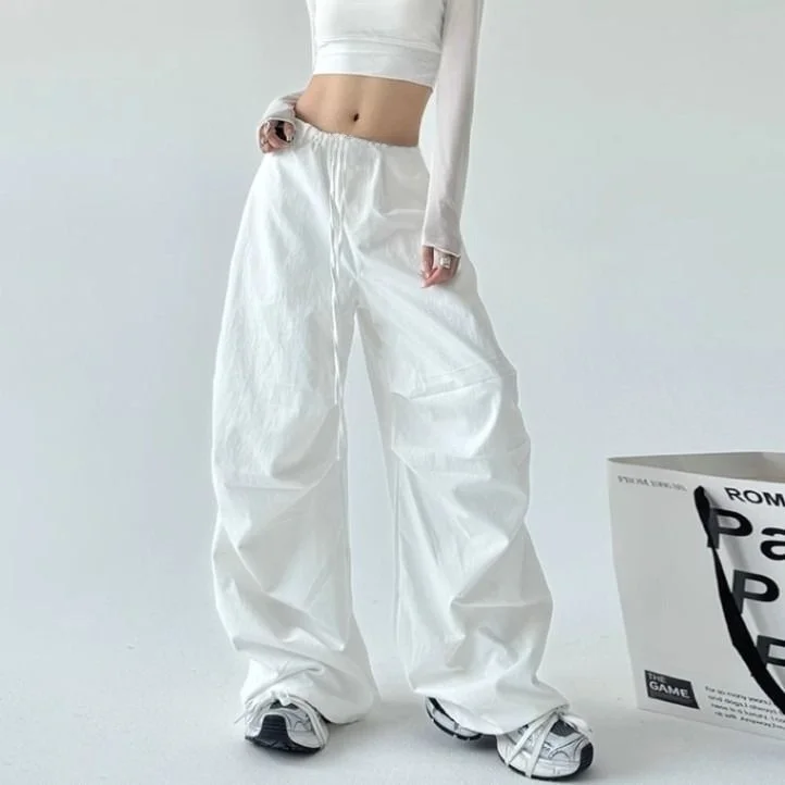 

American Retro High Waist Loose Trousers Women's New Style Summer Workwear Pants Drawstring Casual Drapey Sports Paratrooper ...