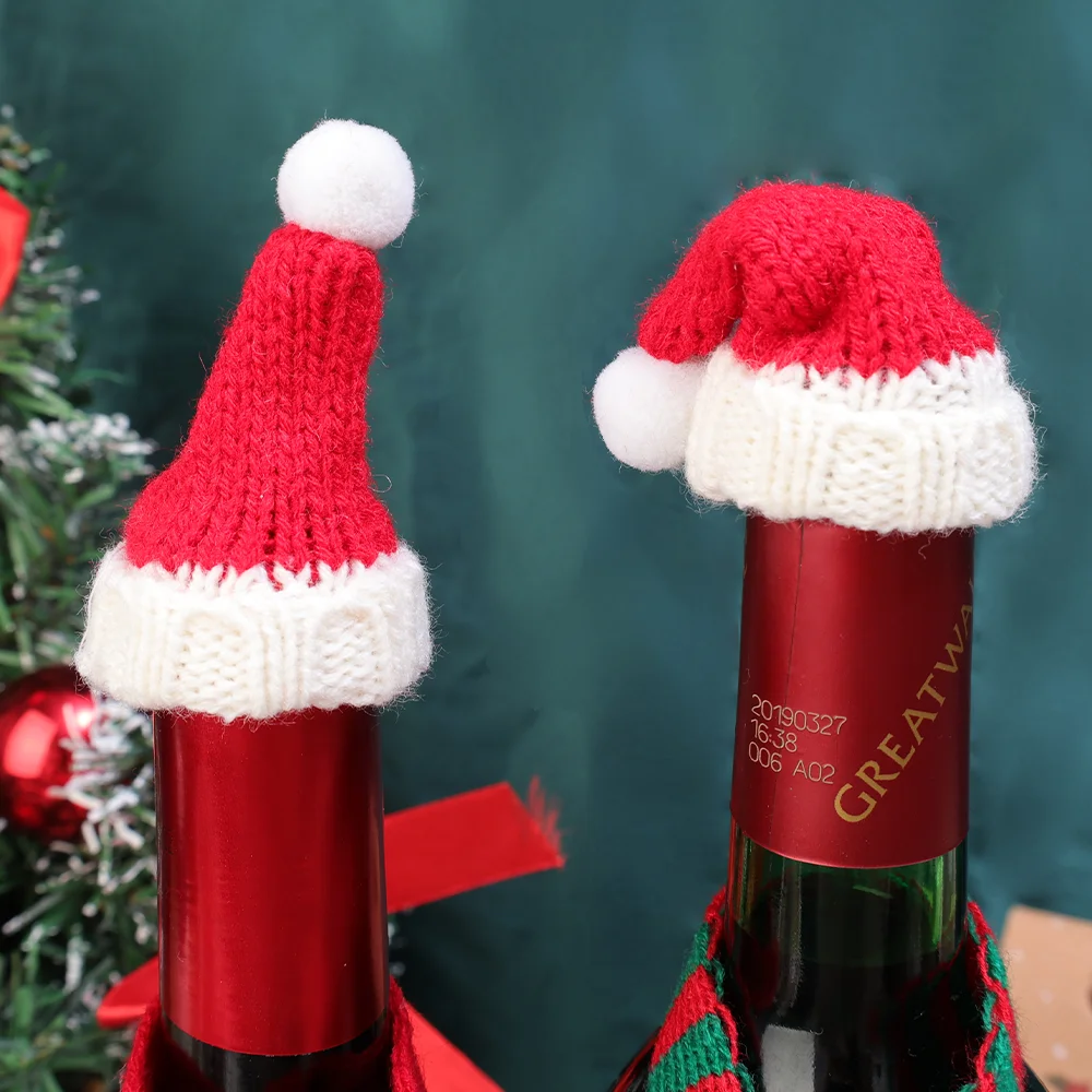 1-10pcs Christmas Doll Mini Finger Wool Hat Scarfs DIY Doll Packaging Accessories Decoration Wine Bottle Activity Scene Props