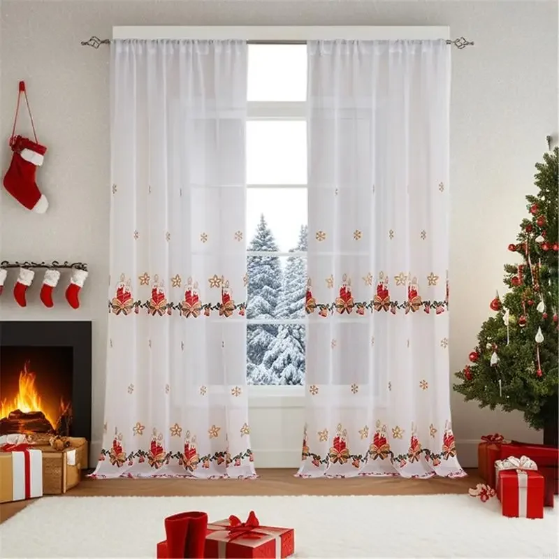 

Christmas Themed Window Curtains Blackouts Polyester Fabric Machine Washable Quick Installation 87HA