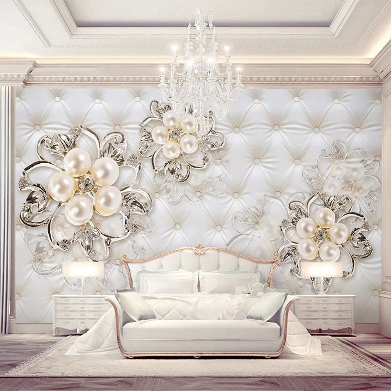 Customized products 3D Fantasy European Style Soft Pack Stereo Relief Pearl Flower TV Backdrop Mural Hotel Living Room Wallpaper