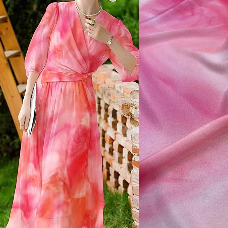 140CM Wide 18MM Silk Crepe de Chine Fabric Stretch-Printed Design for Thin Summer Pants Dress Gorgeous Comfortable Fabric D1616