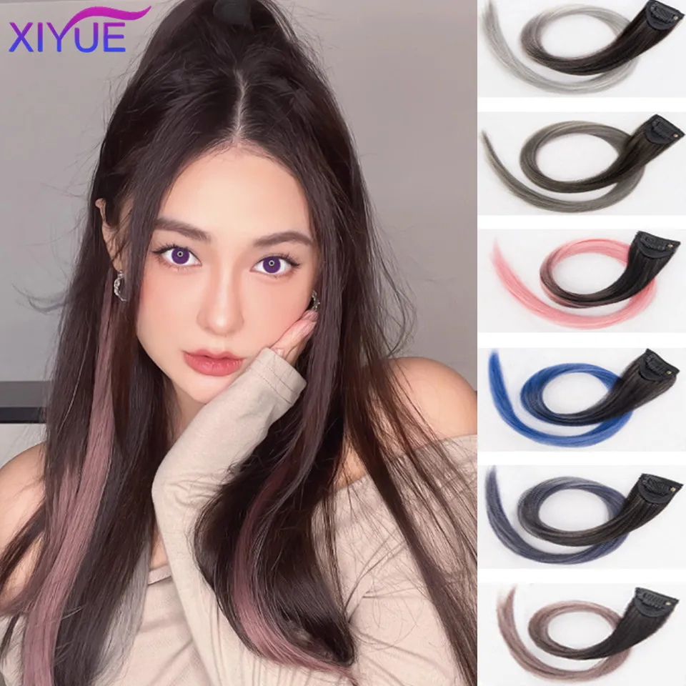 XIYUE Highlighted gradient wig patch for women's one piece seamless invisible long hair color ear dye pink hair extension patch