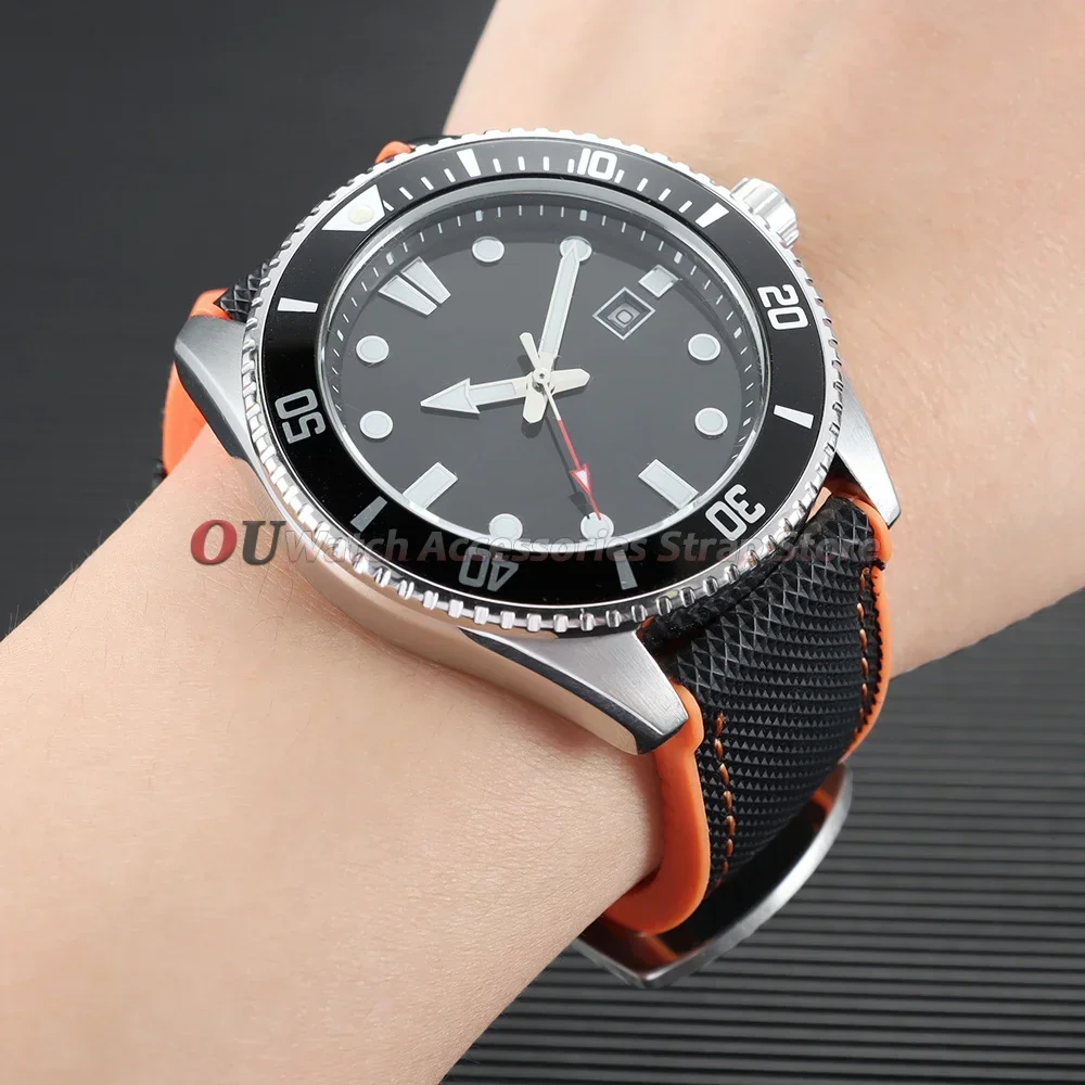 18mm 19mm 20mm 21mm 22mm 24mm Nylon-Segeltuch-Gummi-Hybrid-Uhrenarmbänder Ersatz-Uhrenarmband Silikon Wasserdichte Herrenarmbänder – Detail 6