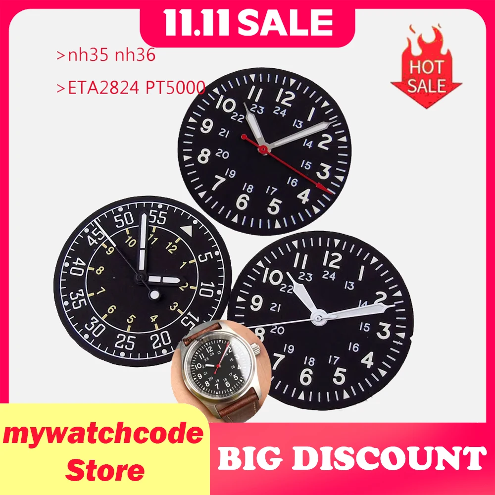 

Стерильная часть циферблата пилотных часов 29 мм, черная для NH35 NH36 ETA2824 PT5000 ST2130, часть корпуса часов, набор рук