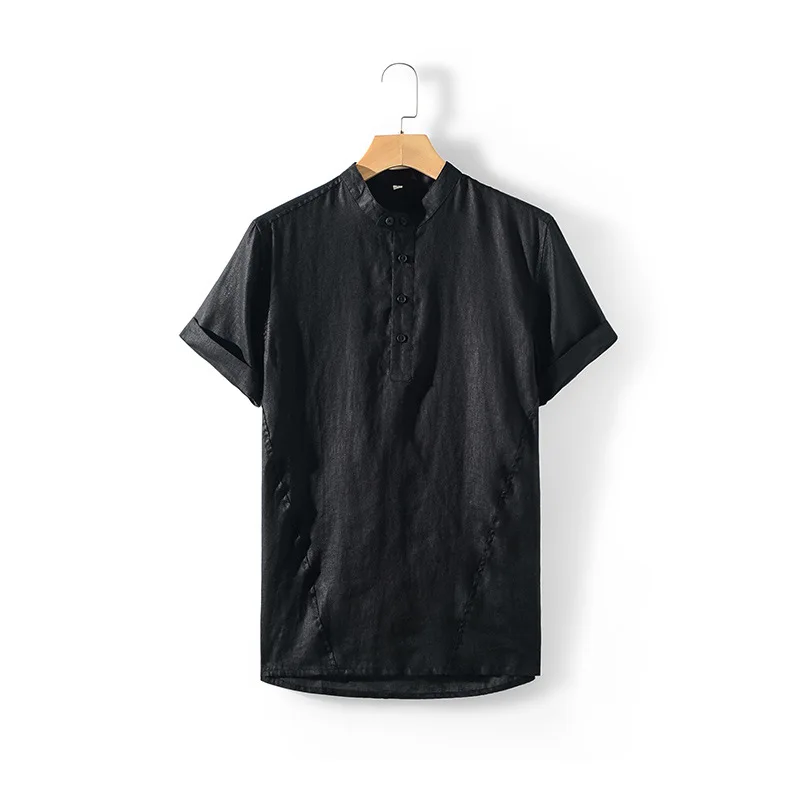 

2025 Summer Linen Men's Clothing Loose Linen Pullover Linen T-shirt Breathable Casual Short-sleeved Top