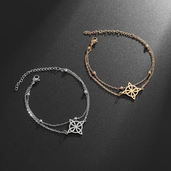 Irish Wiccan Witch Knot Bracelet Stainless Steel Celtic Knot Double Layer Adjustable Bracelet Women's Fashion Lucky Jewelry Gift