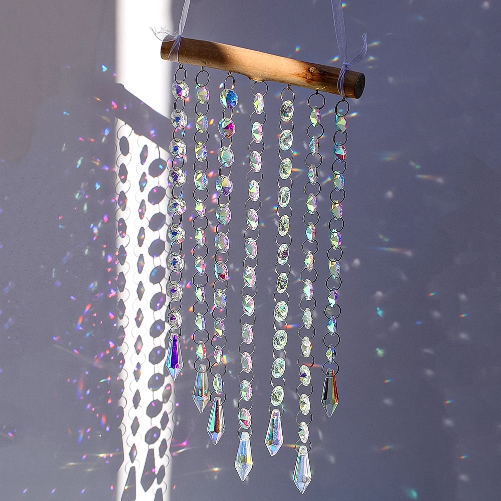 Hanging Crystal Prism Suncatcher Rainbow Maker Glass Icicle Beads Chain Ornament Sunlight Catcher Window Garden Wedding Decor