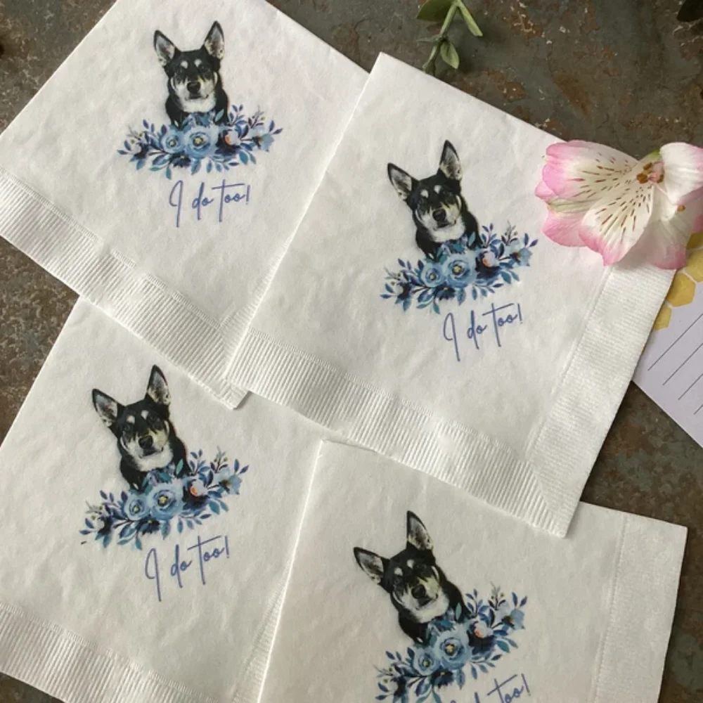 

Custom Dog Wedding Napkins • Personalized Cocktail Napkins • Engagement Party • Cat Party Napkins Colored • Bridal Shower，50Pcs