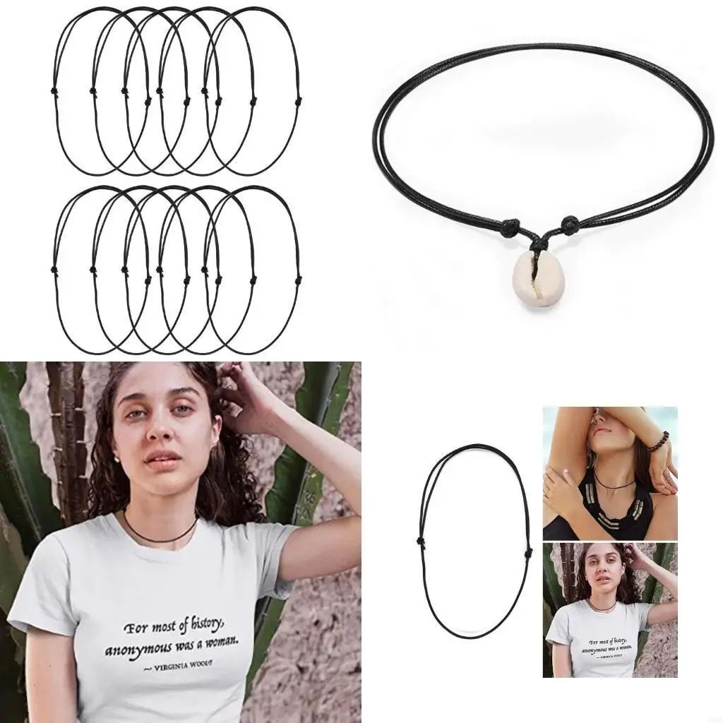 195C Set of 10 Adjustable Leathers Cords Necklace Rope Black Necklace Cords