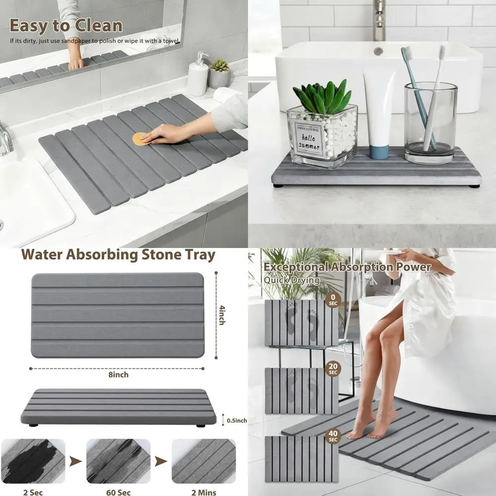 

2-Piece Foldable Bath Mat Set: 24x16 Diatomaceous Earth Mat & 8x4 Stone Sink Tray