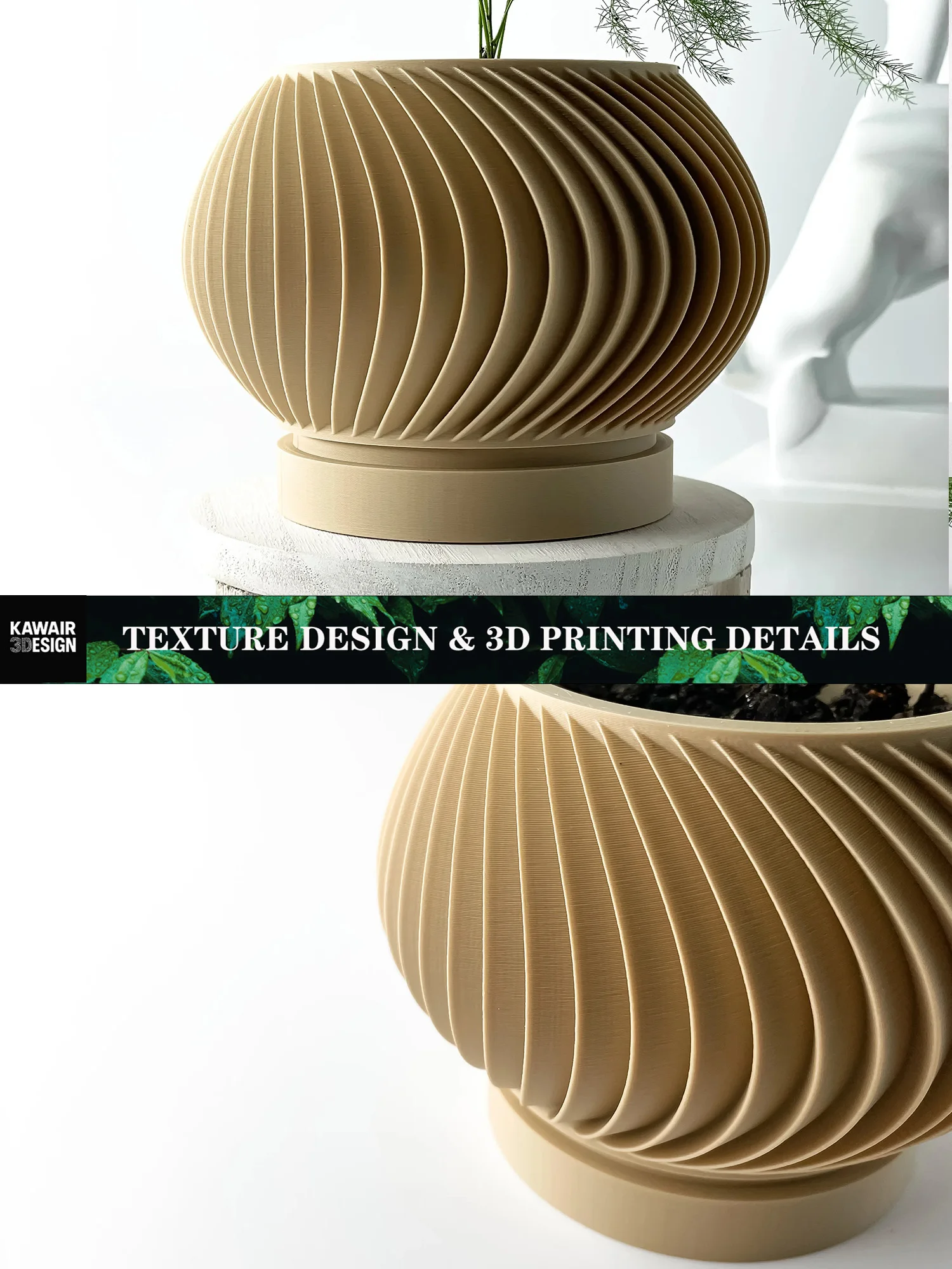 Modern Minimalist 3D Printed Plant Pot – Biodegradable Flower Planter for Home Decor, Eco-Friendly Sustainable Gift (Caleth)