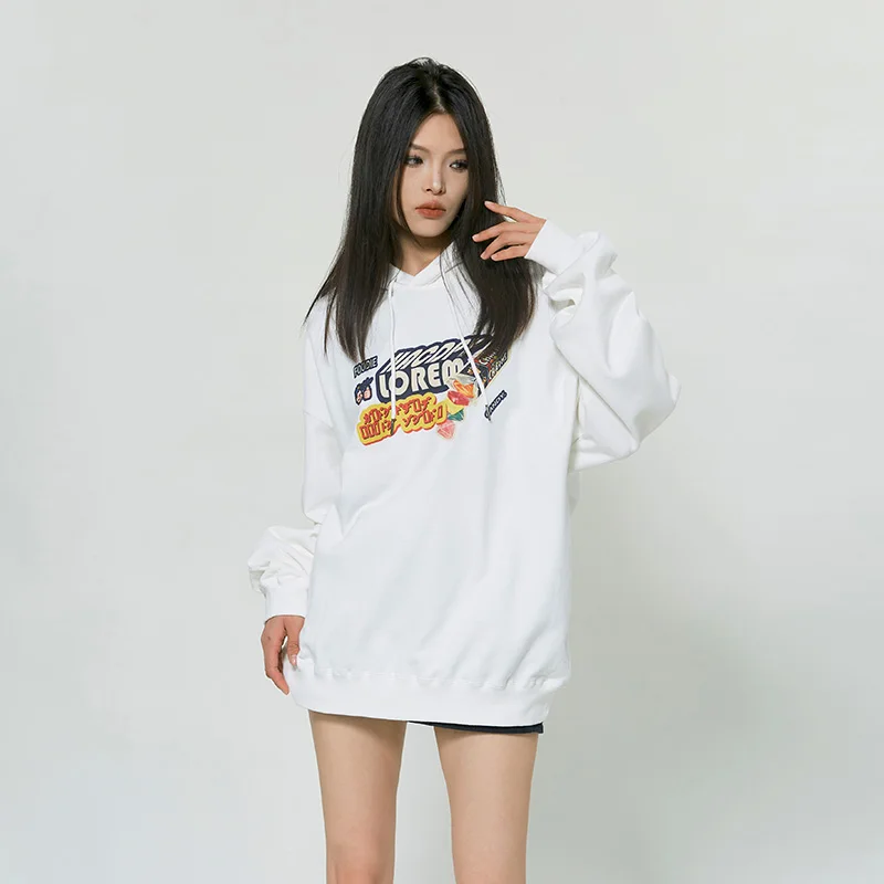UPRAKF Funny Letter Candy Print Hoodie Oversize Streetwear Harajuku Long Sleeve Pullover Fashion Autumn Casual Simple Design