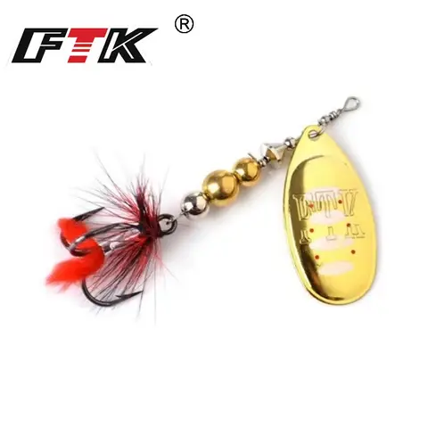 FTK 12g leurre de pêche en métal Spinner appât avec triple crochet rotatif paillettes Spin dur appât artificiel pour bar brochet
