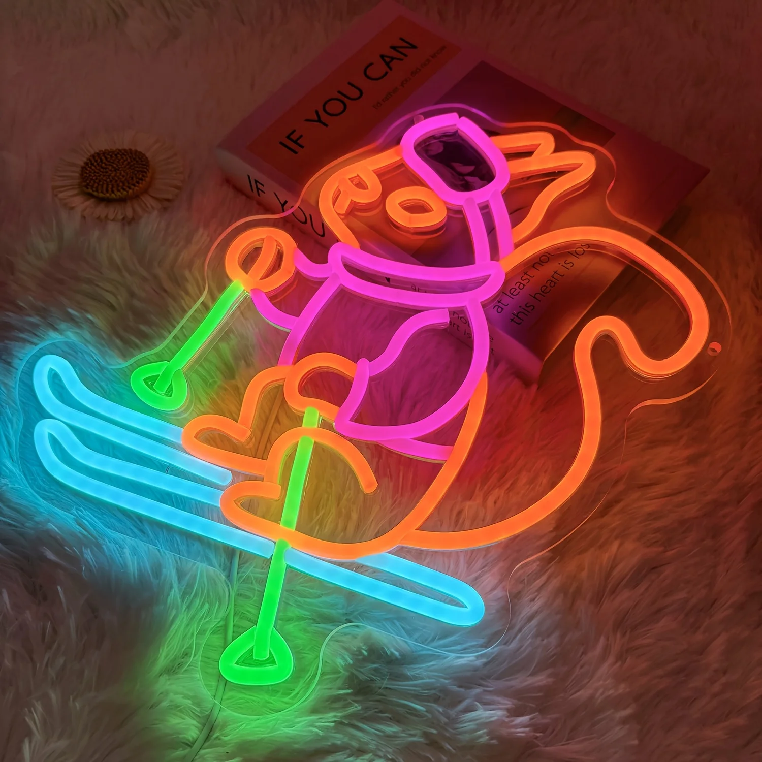 Letrero de neón de esquí de ardilla, luz de neón LED regulable por USB para deportes de invierno, para dormitorio, Club de esquí, tienda de mascotas, decoración, regalo para amantes del esquí