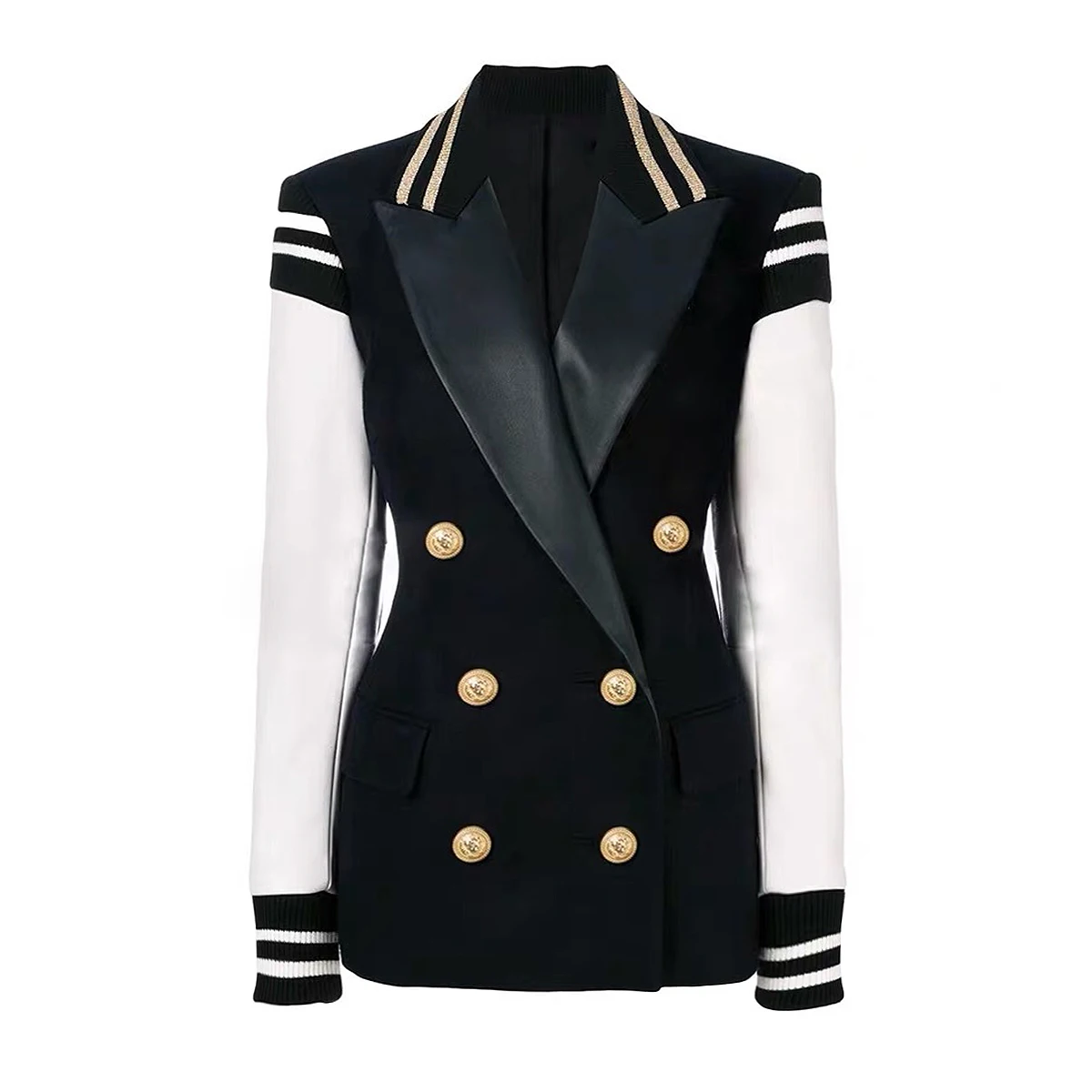 

Spot Spring And Autumn 2024 New Fashion Stitching Pu Leather Long Sleeve Blazer Jacket Baseball Jacket Women