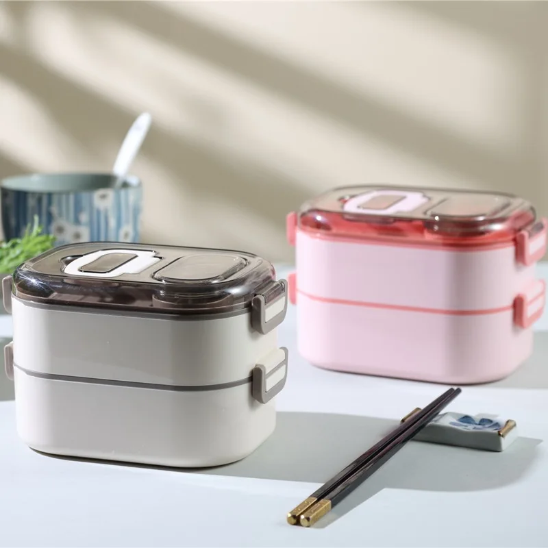 

Office worker lunch box double-layer bento box stainless steel heating lunch box set student tableware microwave