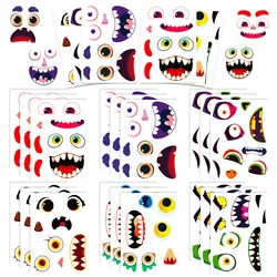 6Sheets Halloween DIY Puzzle Sticker Games 6 Grimace Decoration Make A Face Funny Assemble Jigsaw Stickers Kid Educationl Toys