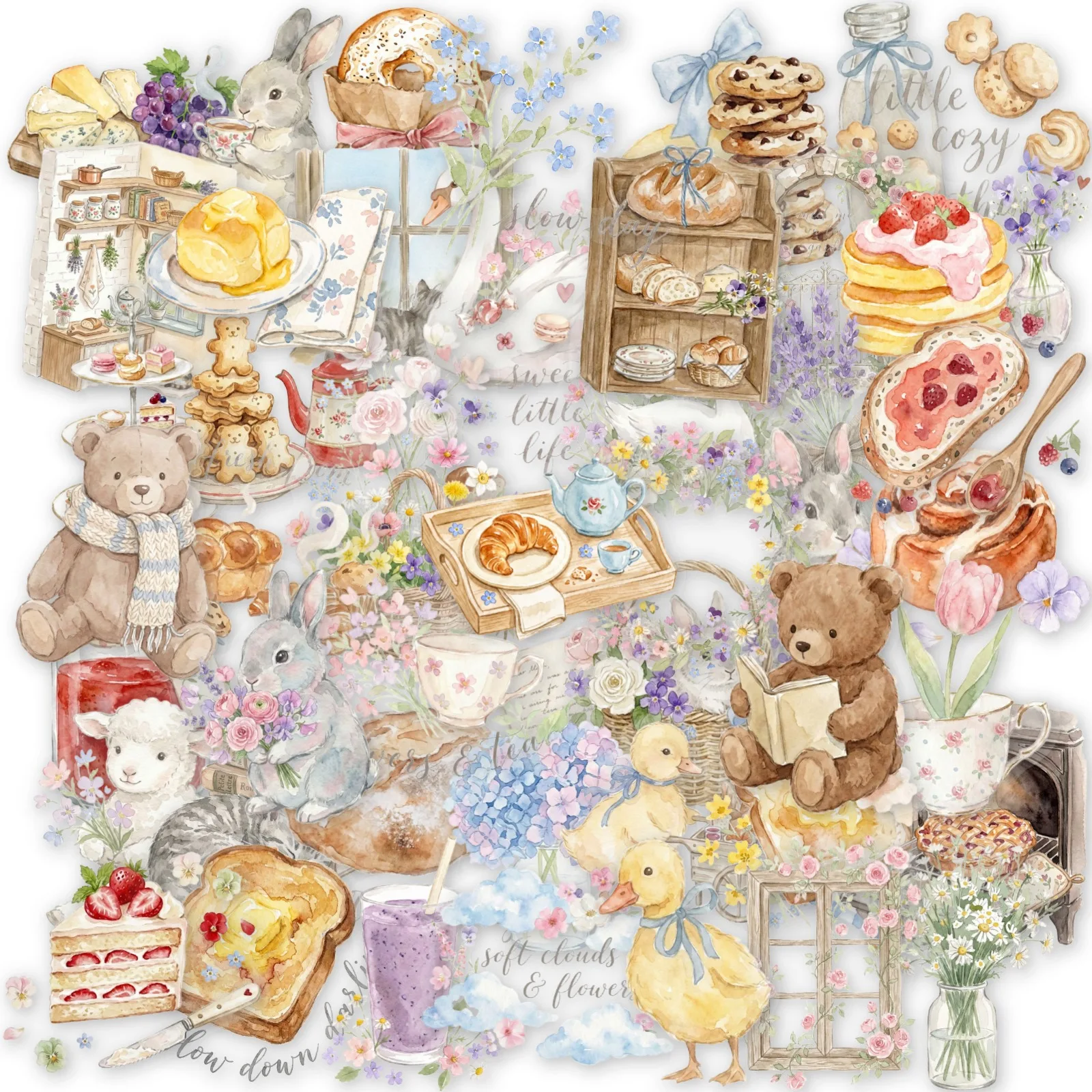 Musical Instrument Mandolin - 50-Pack French Country Watercolor Animal Stickers