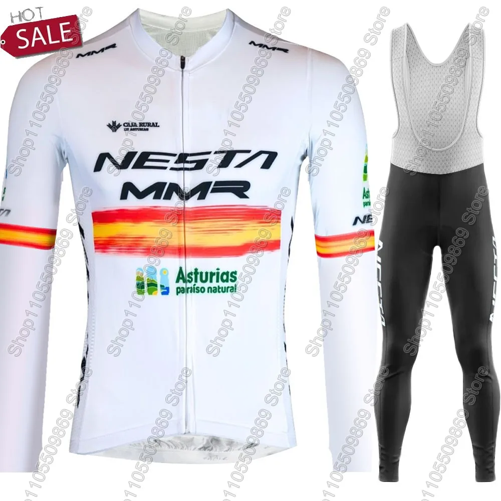 mmr-team-2026-spain-cycling-jersey-set-summer-winter-white-asturias-clothing-kits-mens-long-sleeve-suit-mtb-bike-road-pants-bib