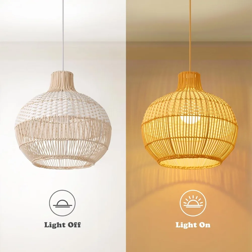등나무 샹들리에 다이닝 룸 거실 펜던트 조명 Handwovenn 대나무 천장 매달려 전등 샹들리에 35CM