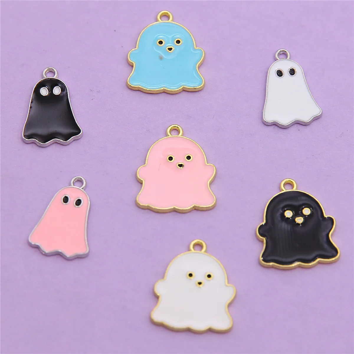 

10pcs Colorful Halloween Cute Ghost Alloy Enamel Pendant Diy Earring Necklace Bracelet Keychain Pendant