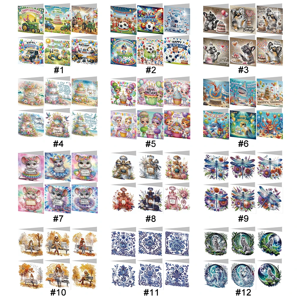 6개 DIY 라인스톤 다이아몬드 아트 모자이크 엽서 동물 패턴 다이아몬드 아트 감사 카드 및 휴일 축복 카드