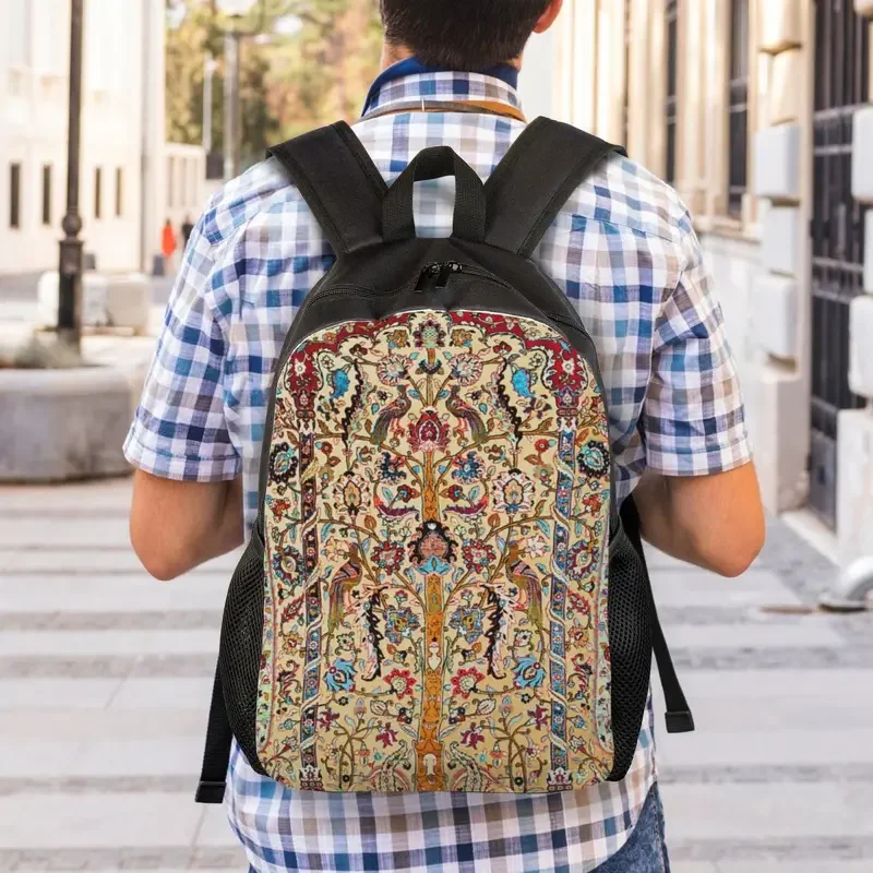 Mochilas personalizadas para tapetes persas para homens e mulheres, seda antiga, bolsa básica para escola, faculdade, boêmia, turca, étnica, sacos Kilim