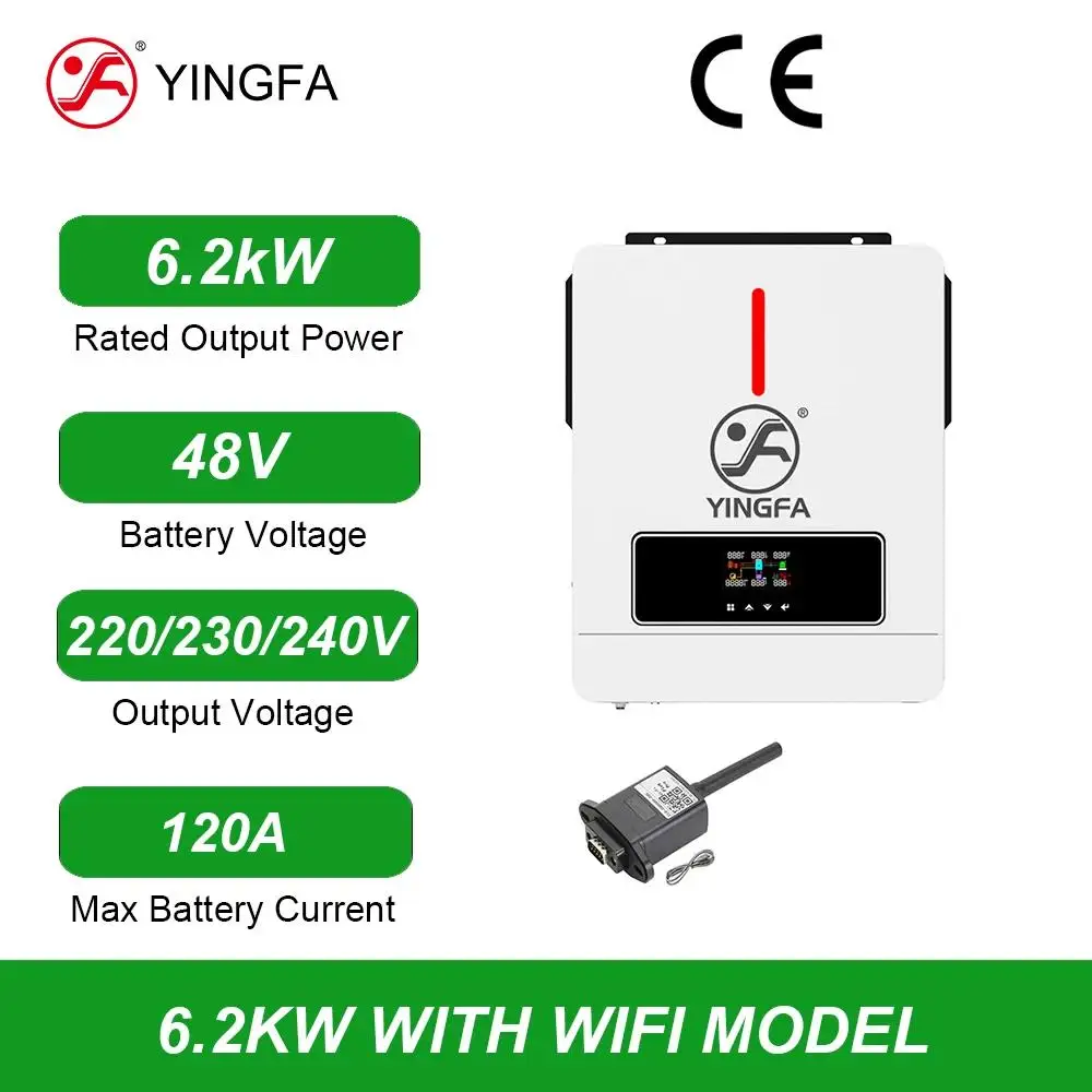 YINGFA 6.2KW 6200W Pure Sine Wave 4X12V Or 48V Lithium Battery 220V MPPT On Off Grid Hybrid Solar Inverters With WIFI Due Output