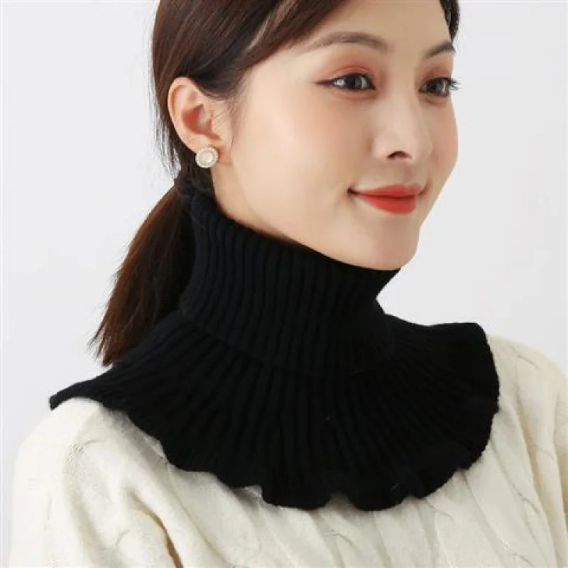 False Neck Scarf Detachable Warm Neckerchief Woolen Knitted Solid Color Ruffle Scarf Ruffle Edge Knitting Warmer Neck Collar