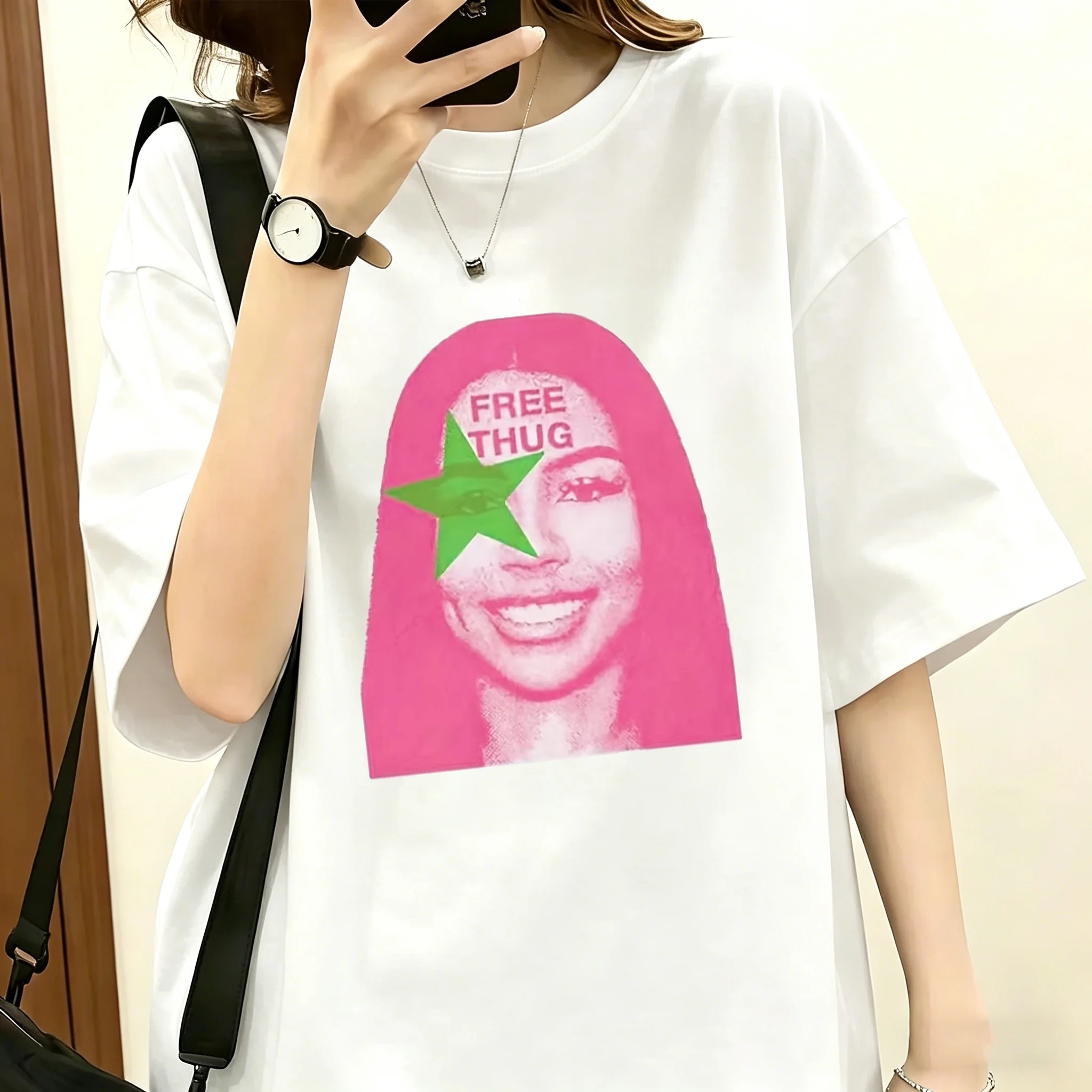 Camiseta Vintage Rosa con Gráfico de Estrella Verde, Unisex, Oversize, de Algodón, Manga Corta, Estilo Y2K, Hip Hop, Streetwear, Verano, Casual