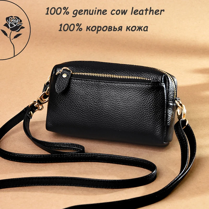 100% Genuine Leather Women Bag Fashion Luxury Brand Small Shoulder Bags High Quality Soft Cowhide Female Messenger Bag Purse