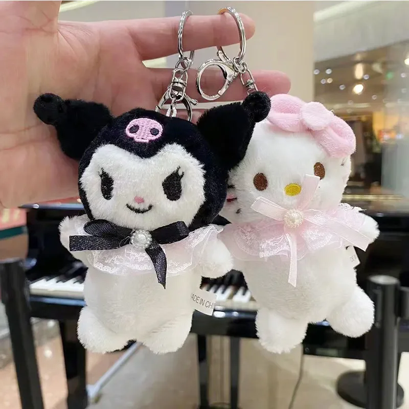 Śliczne Sanrio pluszowe zabawki Kuromi Melody Hello Kitty Pom Pom Purin brelok do kluczy torba pluszowe akcesoria dla lalek brelok wisiorek prezent