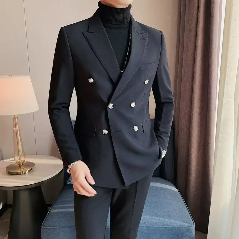 Double-Buttoned Casual Suit Jacket For Men Spring Autumn High-End British Business Single-Breasted Trendy Slimming Western-Style