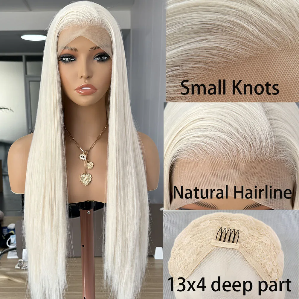 

Platinum Blonde Straight Wig 13*4 Synthetic Lace Front Wigs for Women Long Silky Straight Wig White Blonde Wig Cosplay Daily Use