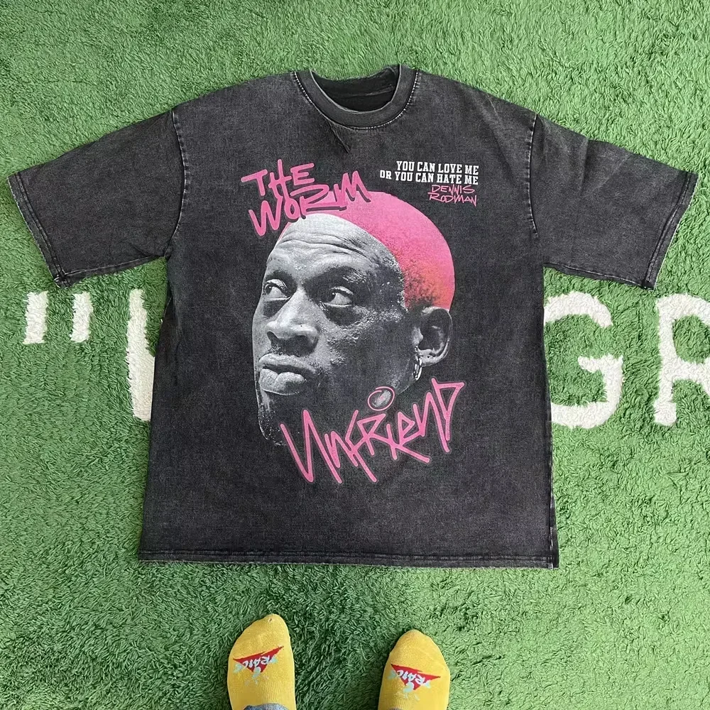 Frog Drift Fashion Vintage Loose Basketball Graphic Retro Washing Summer Dennis Rodman Oversized Tee T-shirt Tops Men Women