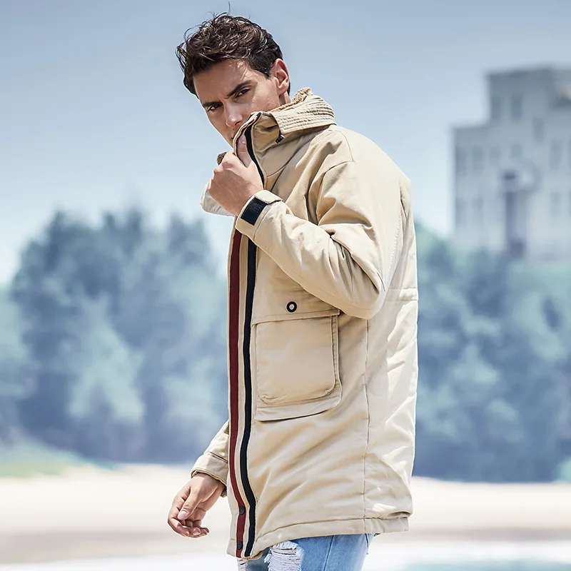 

Men's Plush Warm Medium Long Cotton Jacket Hooded Multi Pocket Overalls Men's Outdoor Windproof Warm Mountaineering Clothes Ropa
