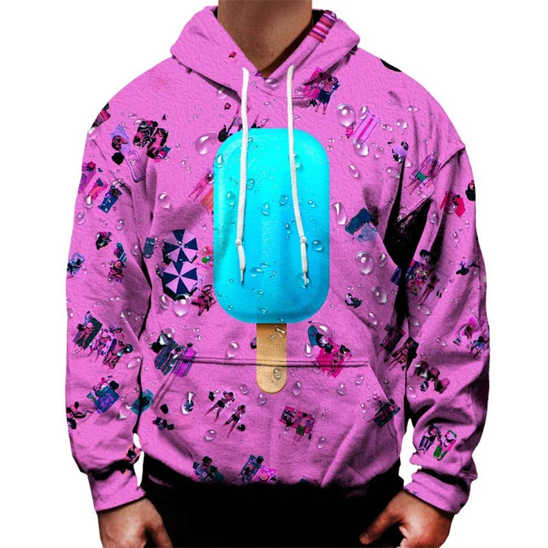 Colorful Ice Cream Hoodie Men 3D Printing Popsicle Donut Sweatshirt Long Sleeve Hoodies Tops Women Street Oversized Pullovers