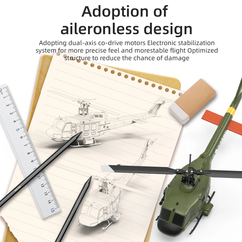 F07 Huey UH1 helicóptero de controle remoto modelo de alta simulação de helicóptero acrobático 3D de seis canais.