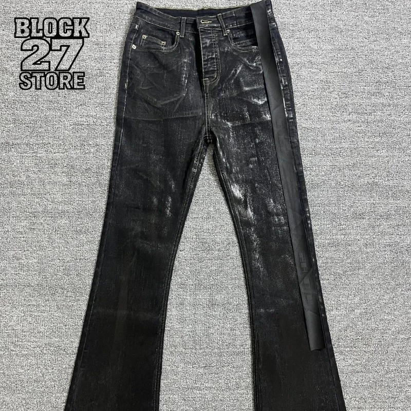 

Мужские джинсы Harajuku American High Street Streetwear Джинсовые брюки с восковым покрытием Темный стиль Микро-расклешенные эластичные облегающие брюки в стиле ретро